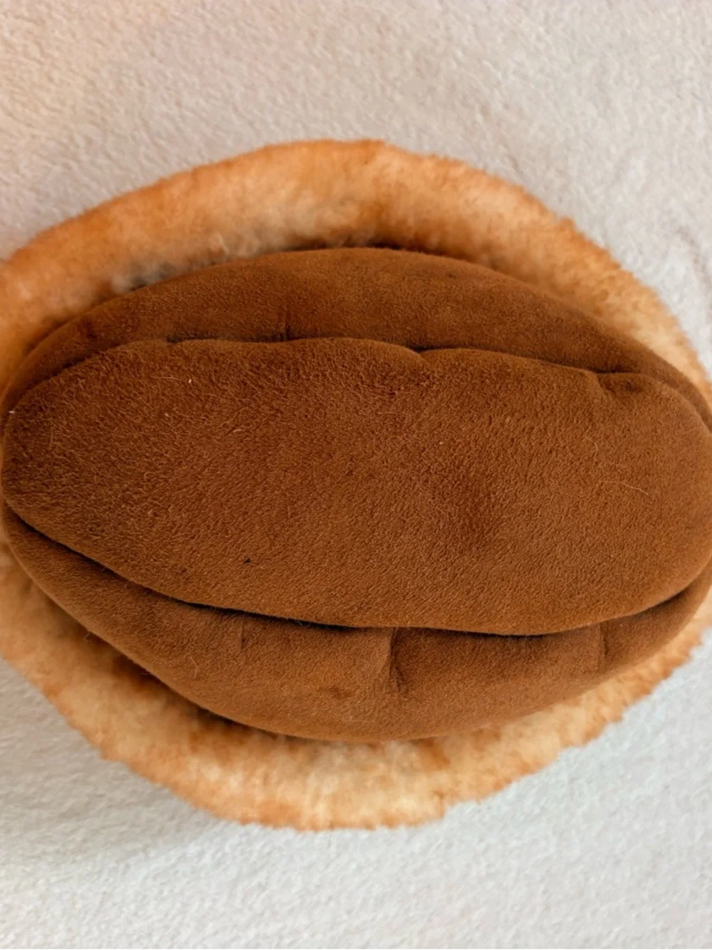 Suede Brown Bucket Hat with Shearling interior and trim - Sz S